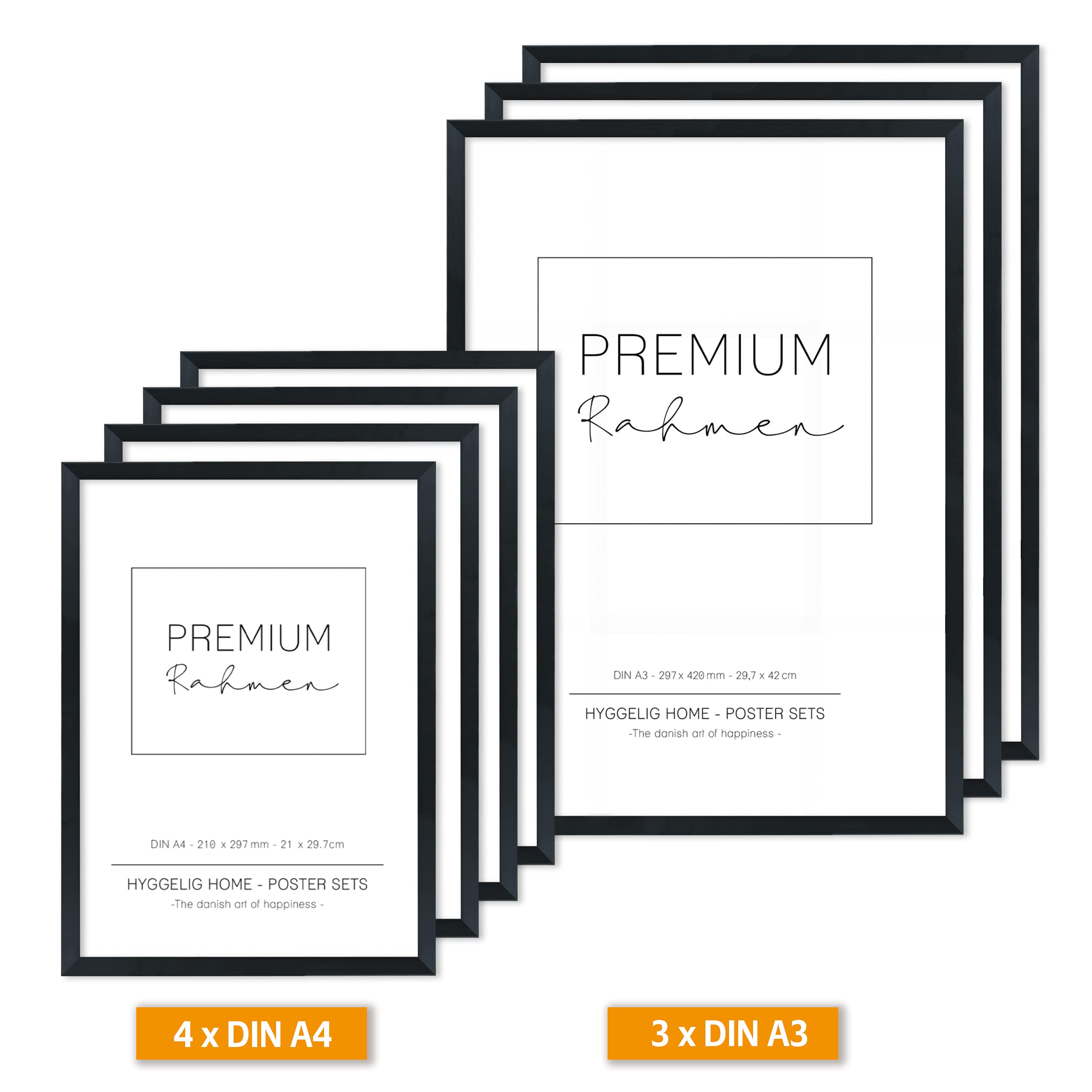 Hyggelig Home Premium Poster Set - 7 Yoga Bilder mit Übungen Asanas modern - Set Namaste - mit Rahmen schwarz