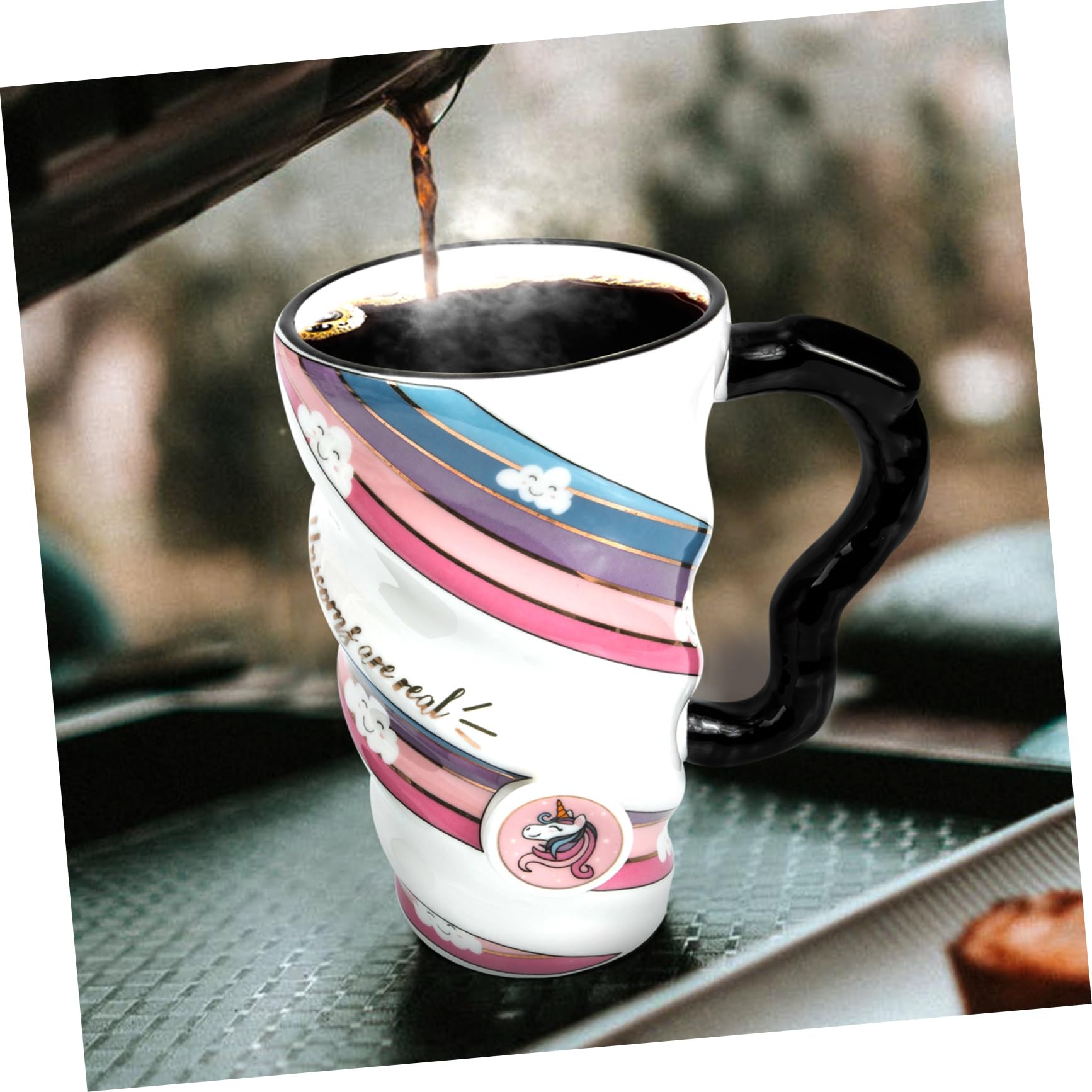 LIFKOME Tazza Unicorno in Ceramica Tazza Da Caffè Riutilizzabile Con Coperchio Ermetico Per Bere Tè Caffè Succhi Di Frutta Regalo Per Ragazzo Ragazza Ragazza e Adulti