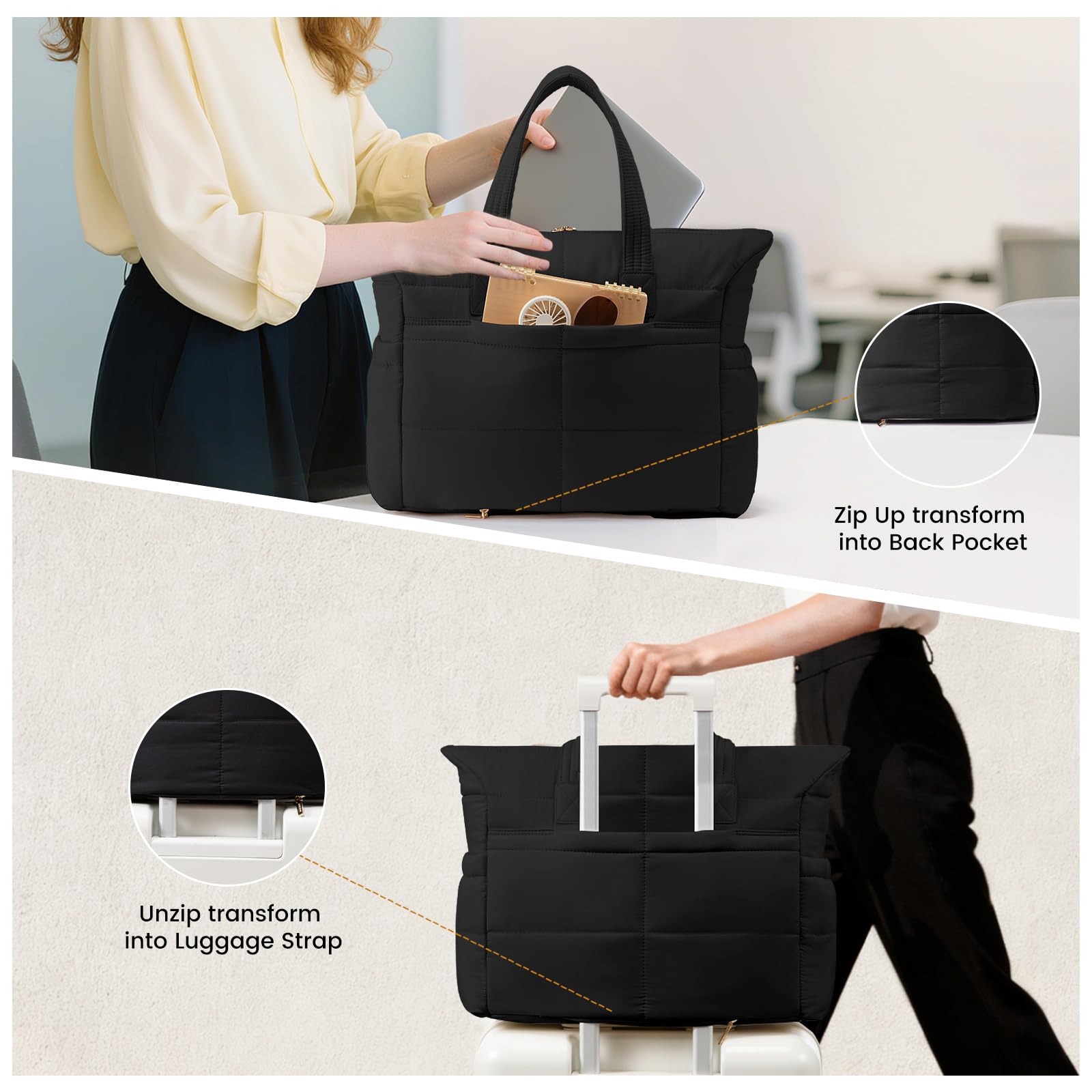 LOVEVOOK Handtasche Shopper Tasche Damen, 15,6 Zoll Puffer Laptoptasche Leicht Laptop Arbeitstasche Groß, Wasserdichte Tote Bag Schulhandtasche Women, Aktentasche Bürotasche für Arbeit, Schule, Reisen
