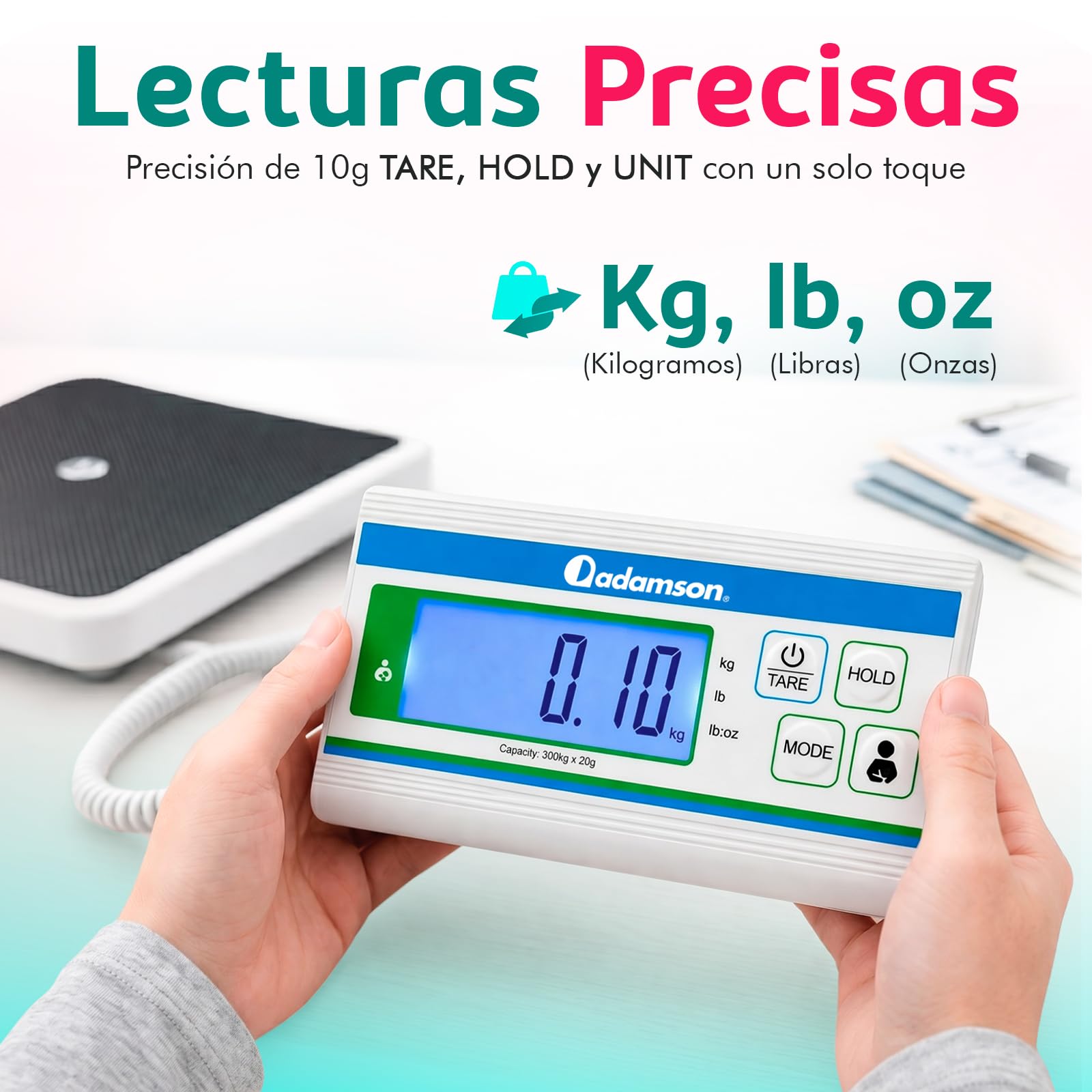Báscula Médica Profesional Adamson – Plataforma Extra Ancha Digital