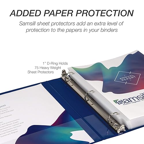 Vista 4 de Samsill Carpeta duradera de 3 anillos de 1 pulgada, fabricada en Estados Unidos, carpeta de anillos en D, cubierta transparente personalizable