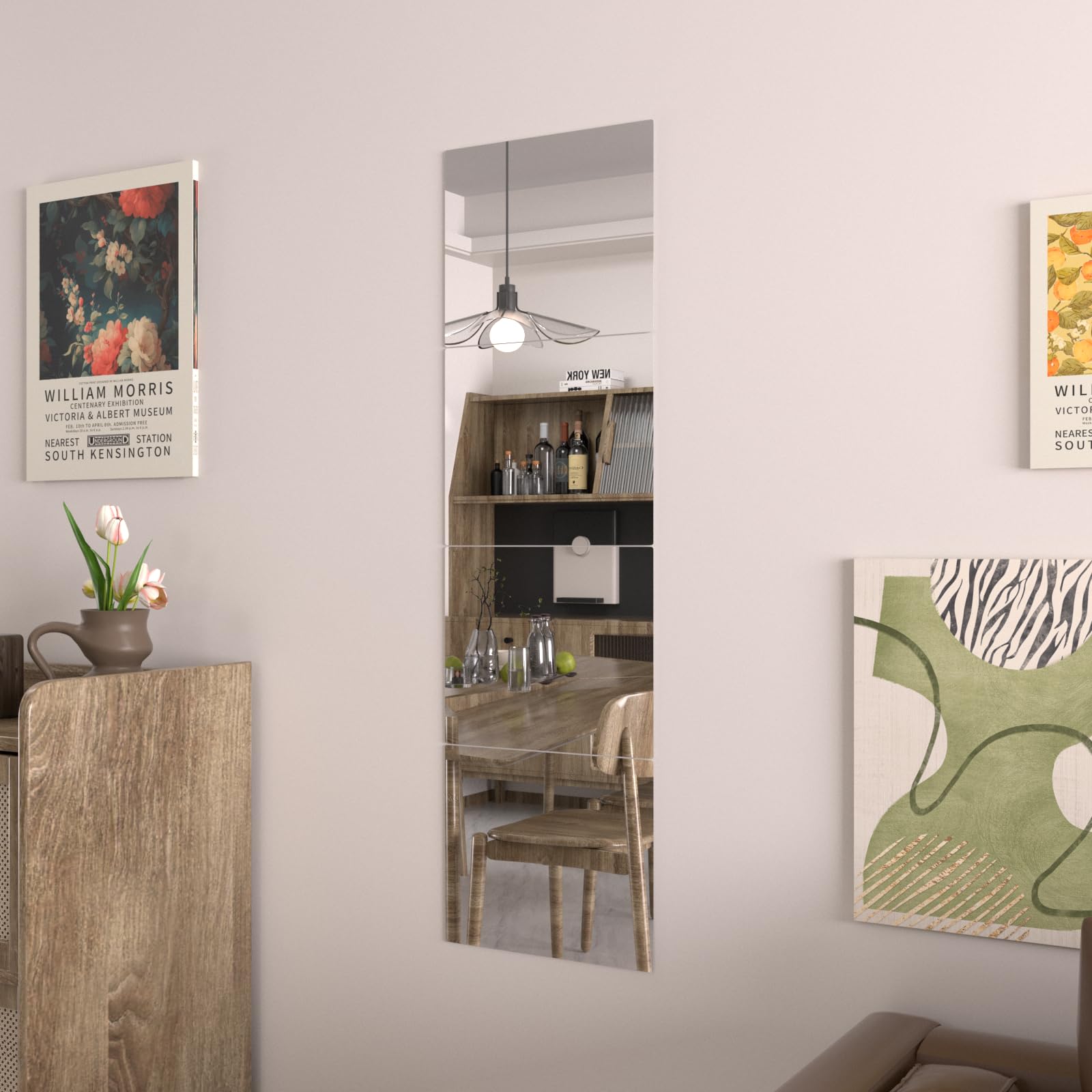 WEER 4 Pezzi Specchi Adesivi da Parete senza Cornice, 35x29cm Vetro Temperato Piastrelle a Specchio Autoadesive per Palestra, Bagno, Camera da Letto & Decorazione Murale Fai da Te