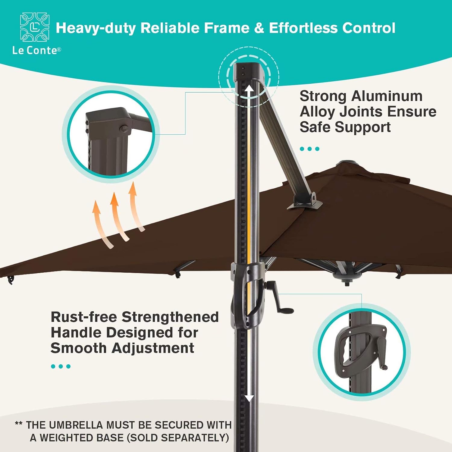 LE CONTE Grenoble 10 ft. Cantilever Umbrella with 360 Degree Rotation | Outdoor Aluminum Offset Patio Umbrella Market Hanging Umbrellas | Solution Dyed Fabric, Infinite Tilting and Cross Base (Coffee Brown)