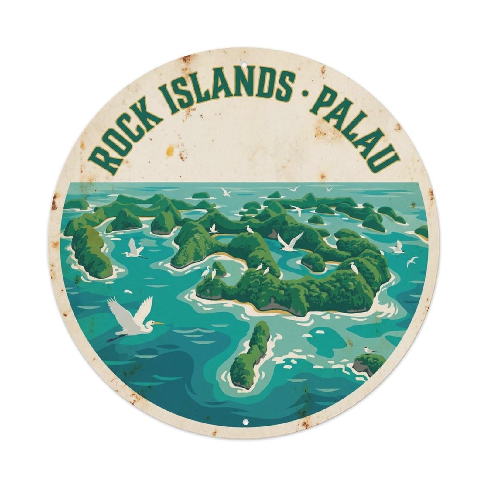 Olyhtr 8X8inch Classic Style Pelican Palau Rock Islands Vintage Lagoon Travel Metal Tin Sign