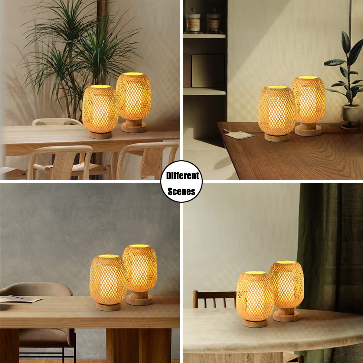 Accessori per lampade da Tavolo bambù Intrecciato a Mano con Paralume Interno in PVC Luce Notturna Lampada da Comodino Atmosfera Lampada da Tavolo Decorativa per Camera da Letto, s