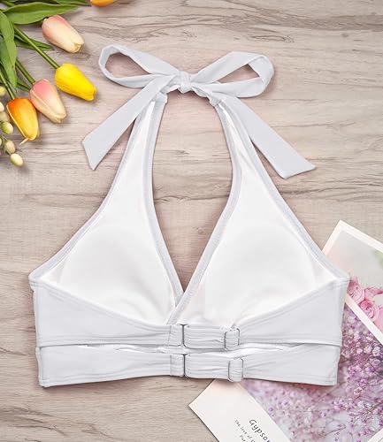 Miniatura 6 de Traje de baño con cuello halter acolchado para mujer, busto fruncido, con gancho en la espalda, traje de baño solamente