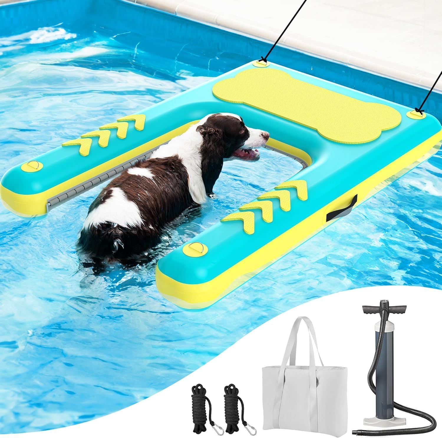 Inflatable Dog Water Ramp, 60"x 40" Extra Large Boat Ramp Floating Dock for Pool Dock Lake Boat, Non-Slip EVA Floating Platform Swimming Float Ladder Steps Pup Plank Pool Ramps for Dogs Up to 240 lbs