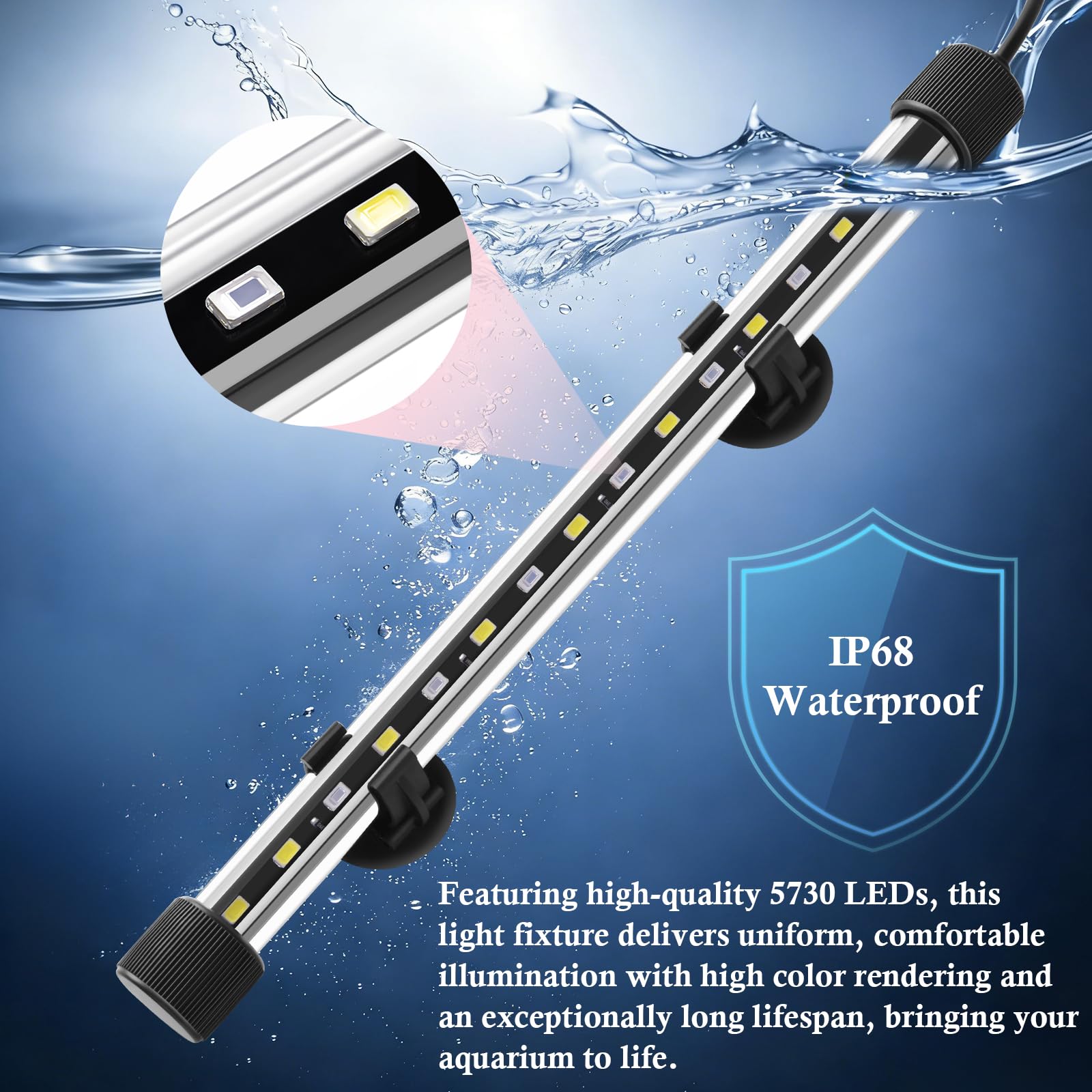 Dirvin 11 W LED-Aquarium-Licht mit Timer, tauchfähiges Aquarium-Licht, 24/7-Modus, Sonnenaufgang, Tageslicht, Mondlicht und 3 Farben einstellbare Helligkeit, automatisches Ein-/Ausschalten, 57,9 cm