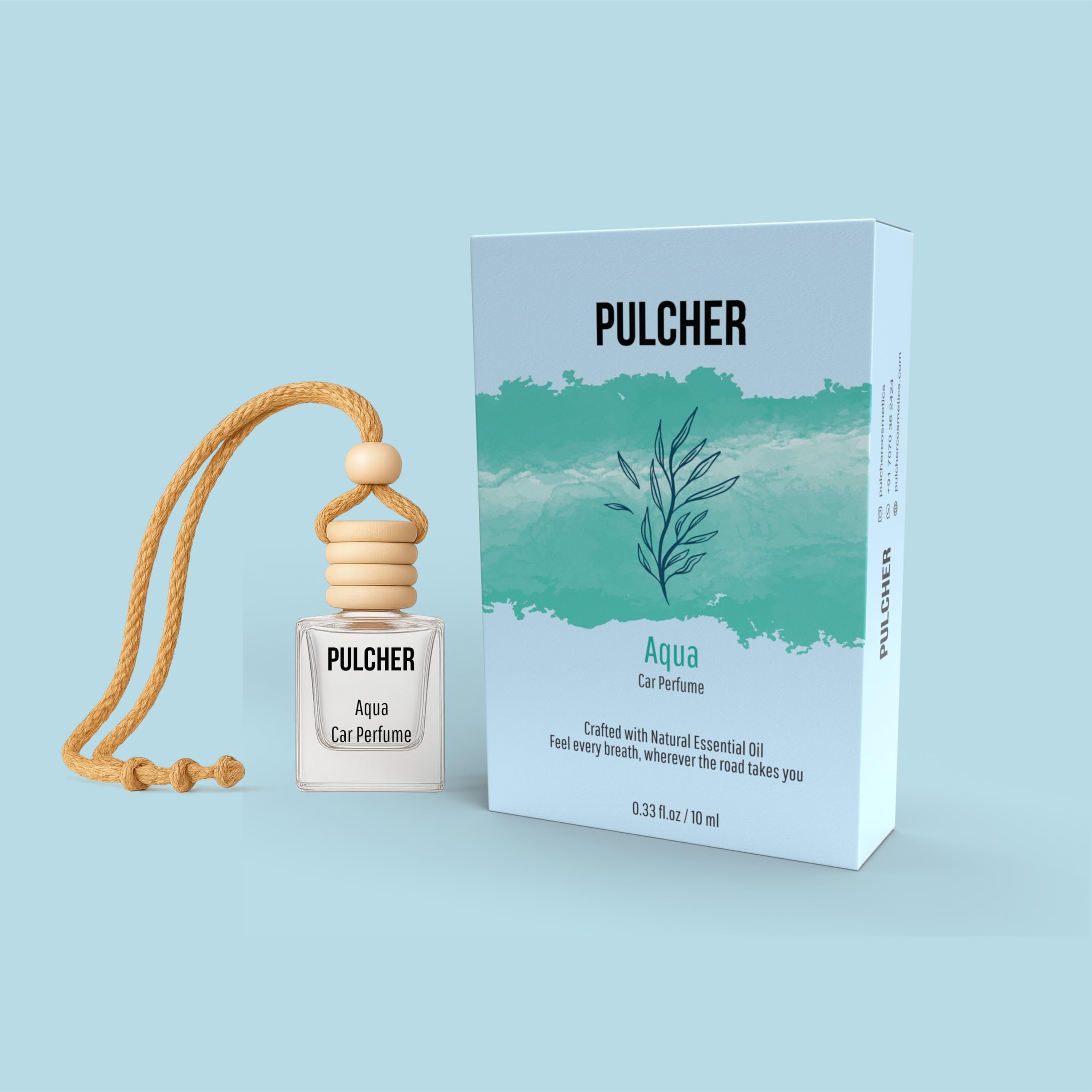 PULCHER Hanging Car Perfume Pod | Natural Essential Oil Car Freshener | Long-Lasting Car Fragrance with Wooden Diffuser