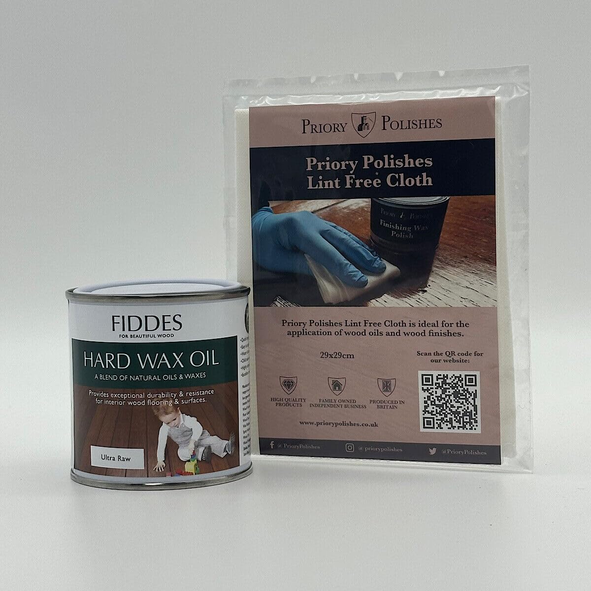 Fiddes Hard Wax Oil - Ultra Raw + Free Priory Polishes© Lint Free Cloth (250ml)