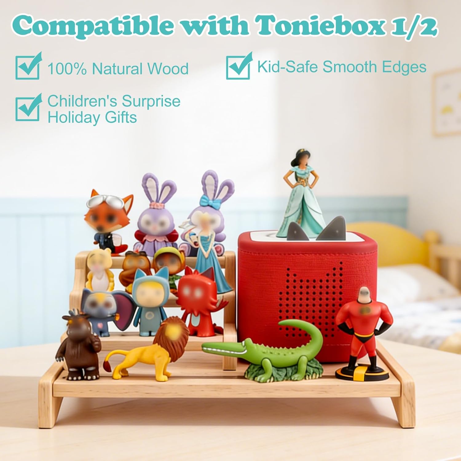 for Tonies Box Organizer 3-Tier Storage Shelf, Magnetic Display Holder for TonieBox 1/2 Player Tonies Figures Characters, with Travel Carrying Case for Tonie