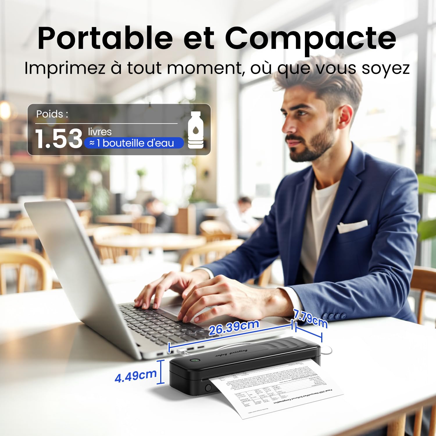 TATTMUSE Imprimante Thermique A4 Portable Bluetooth sans Encre pour Voyage, Noir