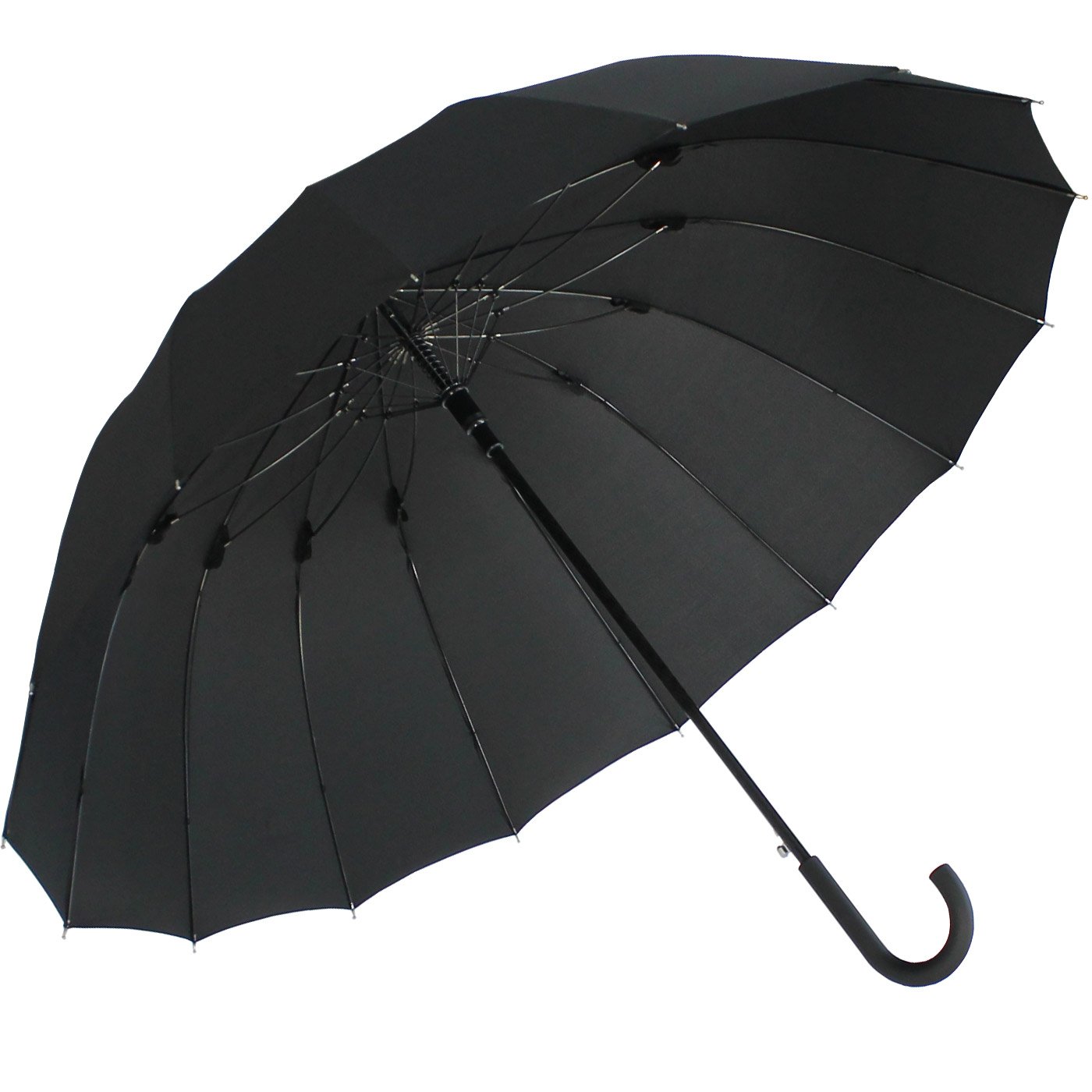 iX Brella Ombrello a bastone, 16 stecche, in full-fiber, con apertura automatica, super stabile, colore nero, nero (Nero) - 84001