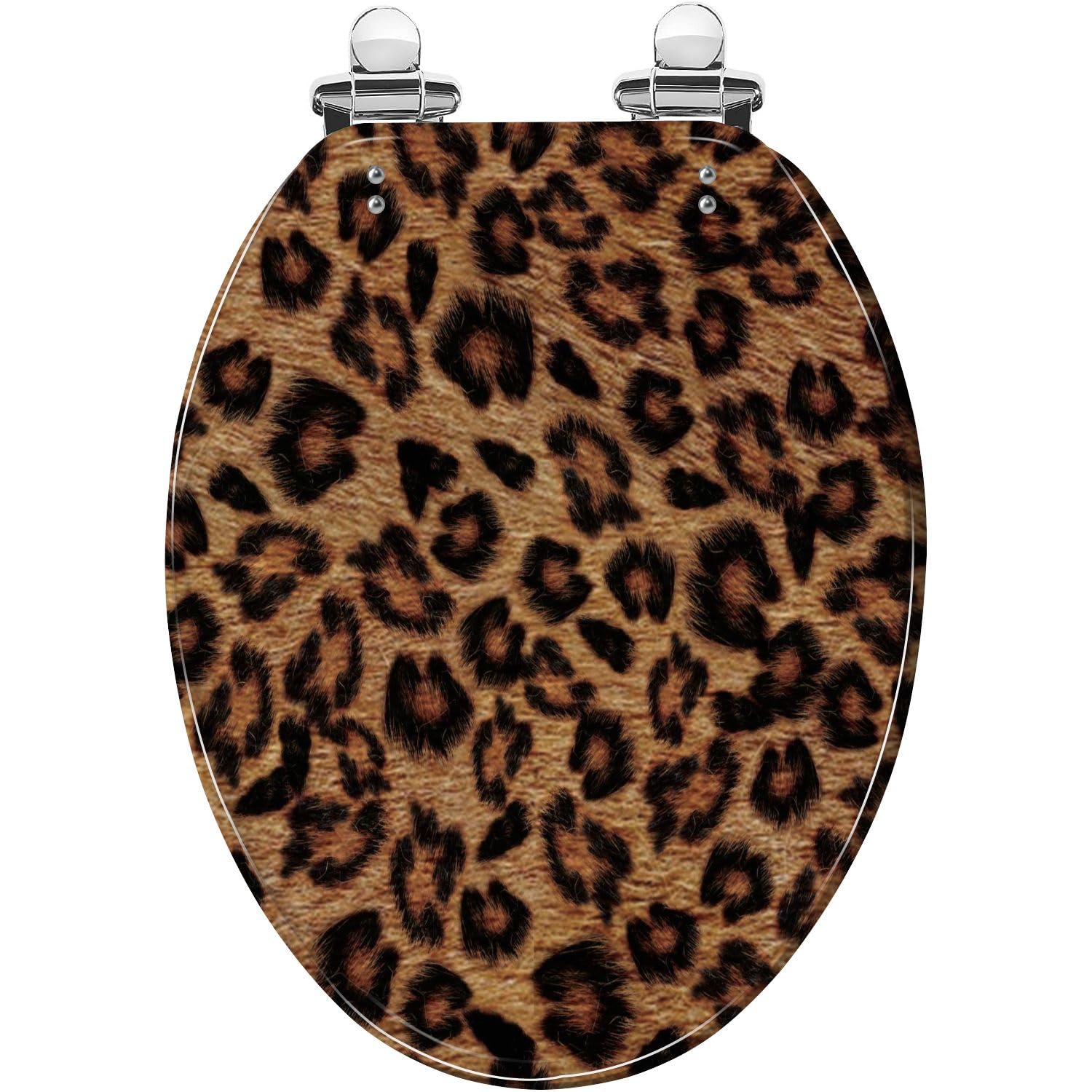 Elongated Toilet Seat seamless abstract leopard pattern wild animal skin print animal Resin Toilet Seat Quietly Close Quick Release Hinges Decorative Toilet Seat with Cover Easy to Install