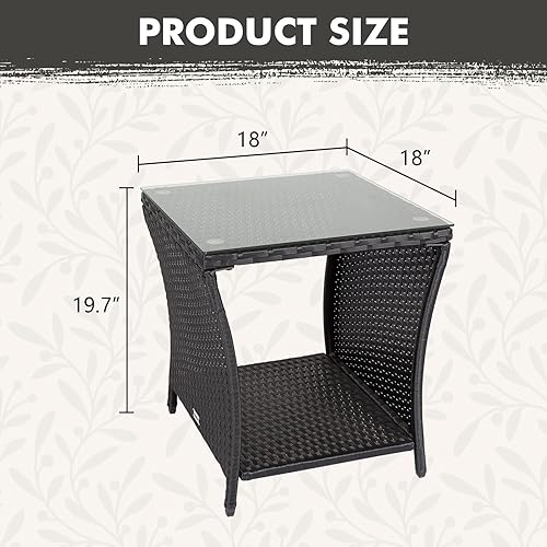 Miniatura 3 de Kinsunny - Mesa de mimbre para patio o bistró, cuadrado, para muebles de exterior, con parte superior de cristal negro, rubio oscuro