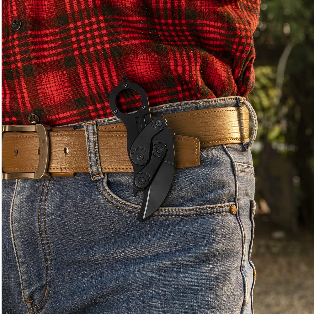 Multifunktionales Tragbares Klappmesser Jagdmesser Survival Outdoor Hochwertiges Scharfes Edelstahl Morphing Einziehbar für Camping Wandern Angeln (Mit Flaschenöffner und Glasbrecher)