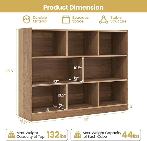 Miniatura 3 de Tangkula Estantería de madera de 8 cubos, estantería de almacenamiento abierta de 3 niveles, moderno gabinete multiusos para sala de estar, estudio,