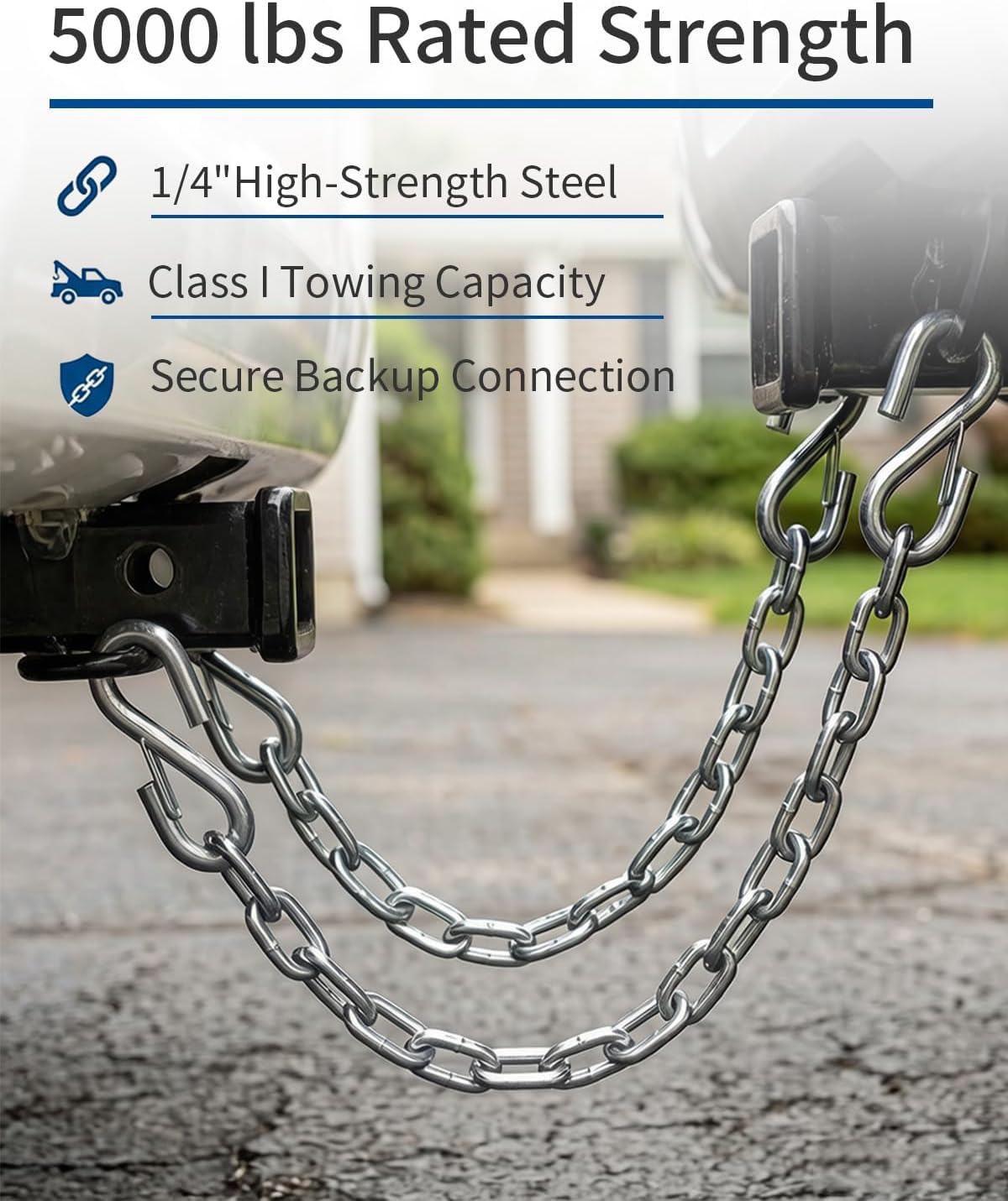 2PCS 1/4" x 48" Trailer Safety Chain,Grade 30 Zinc-Plated 5000lbs Capacity