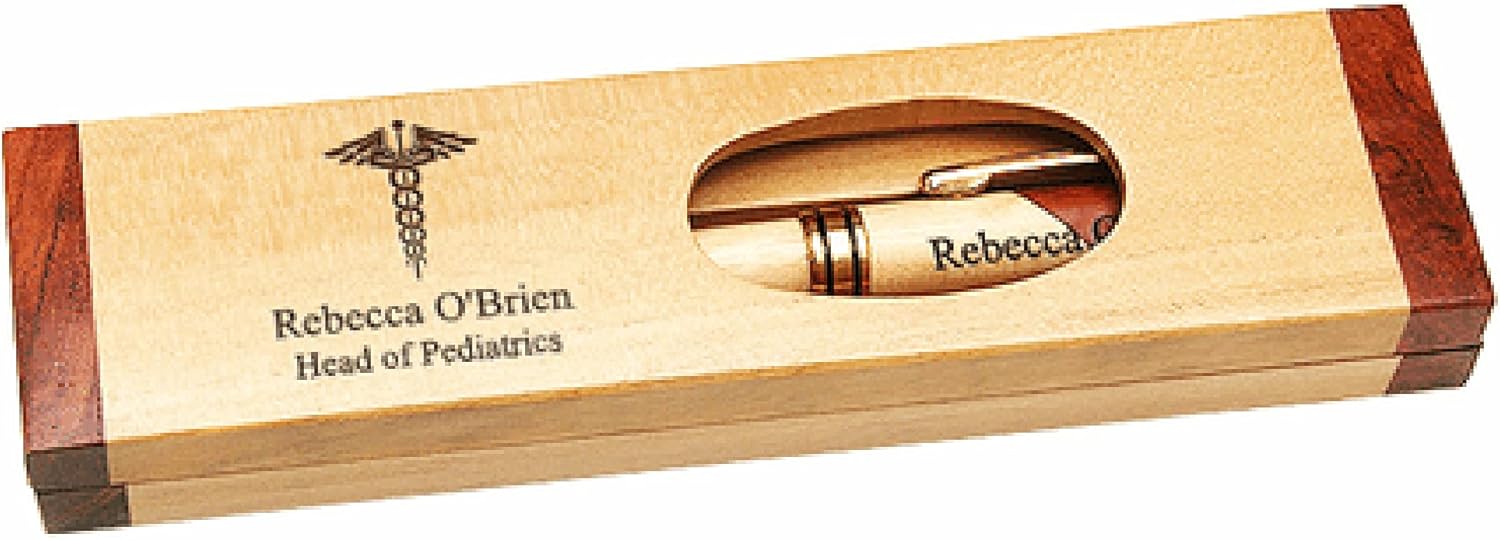 Executive Gift Shoppe | Doctor's Caduceus Emblem Maple & Rosewood Engraved Pen and Box