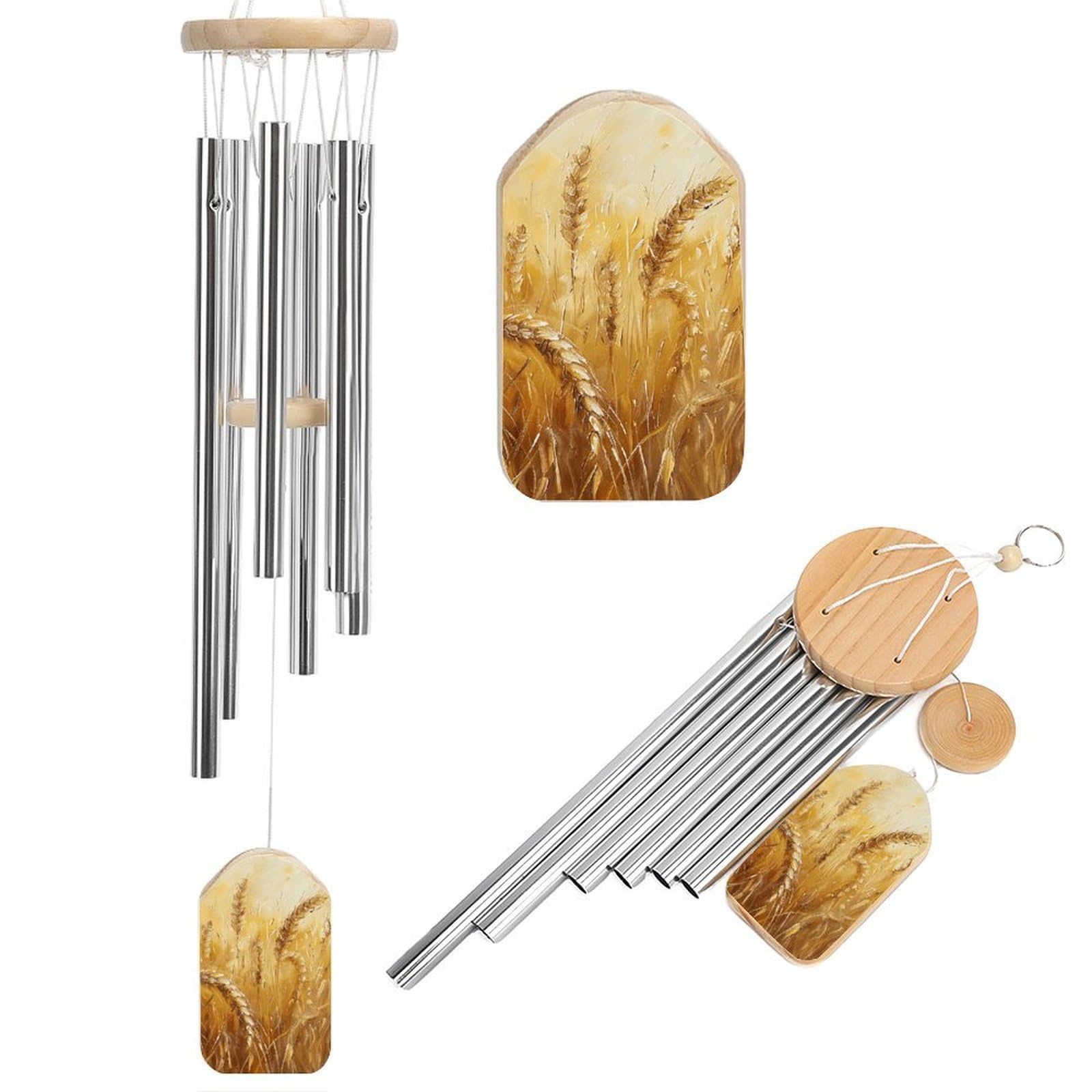 Golden Wheat Field Image Wind Chimes for Outside Memorial Gift Sympathy Wind Chimes Aluminum Tube Windchime with Hook Windbell for Outdoor Patio Garden Decor Housewarming Gift