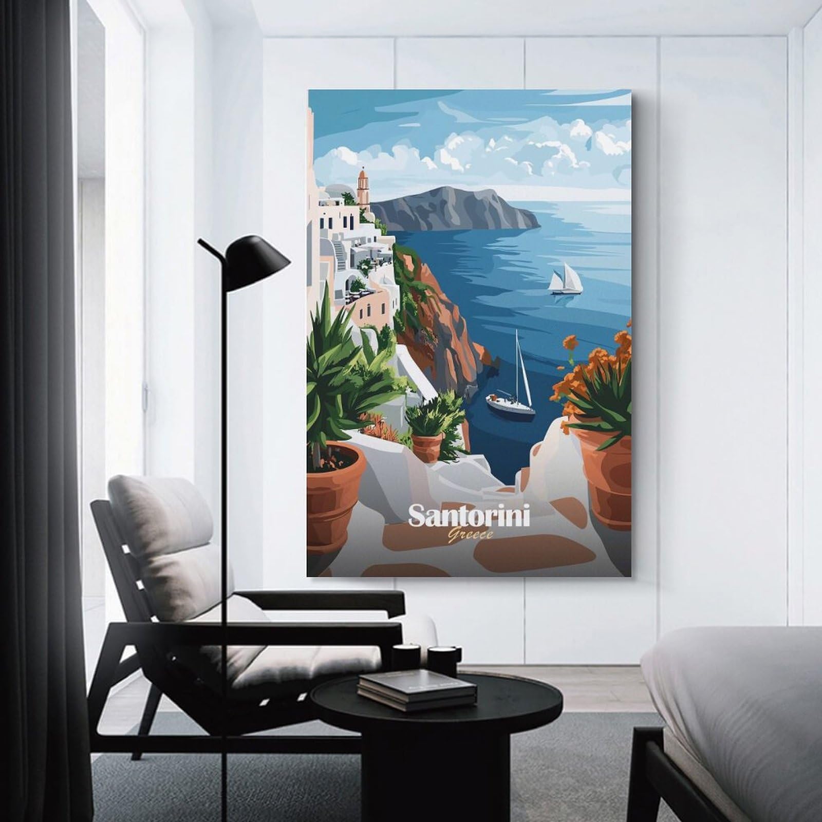 Junmoney Canvas Art Print Santorini Greece Travel (3), 24x36inch(60x90cm), for Contemporary Homes, Apartments Or Offices, Decorative Canvas Decor for Home Updates