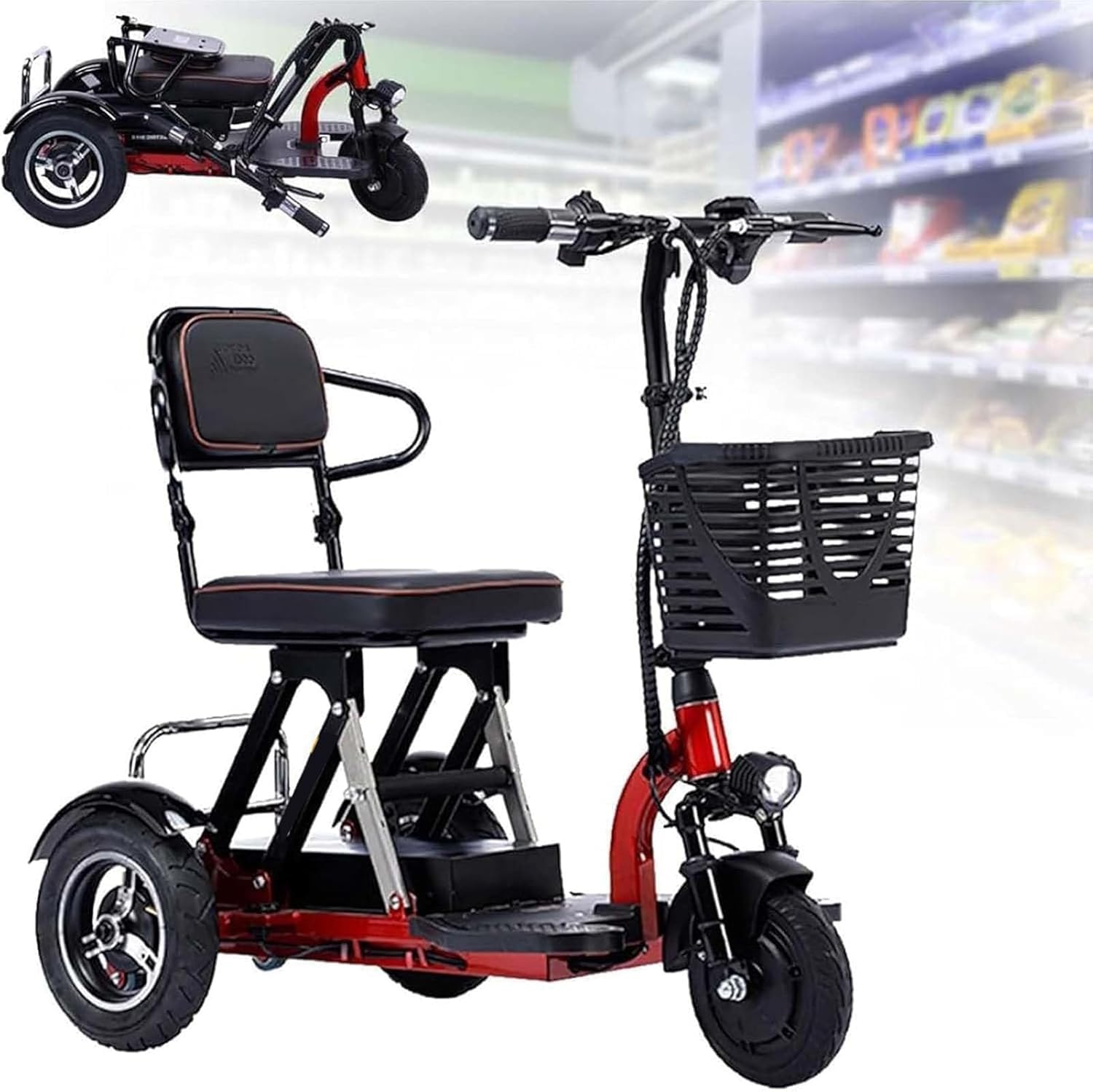 Scooter Eléctrico para Personas Mayores para Personas Mayores Plegable De 3 Ruedas Viene con Cargador Y Cesta De Almacenami Plegable Desmontable