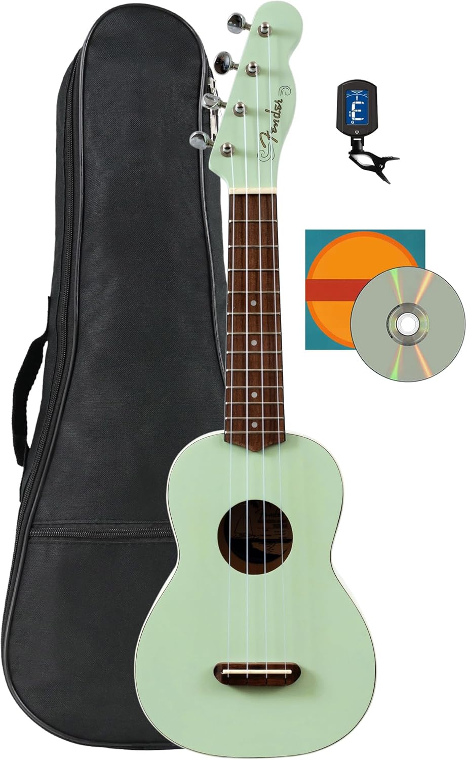 Fender Venice Soprano Ukulele - Surf Green Bundle with Gig Bag, Tuner, and Austin Bazaar Instructional DVD