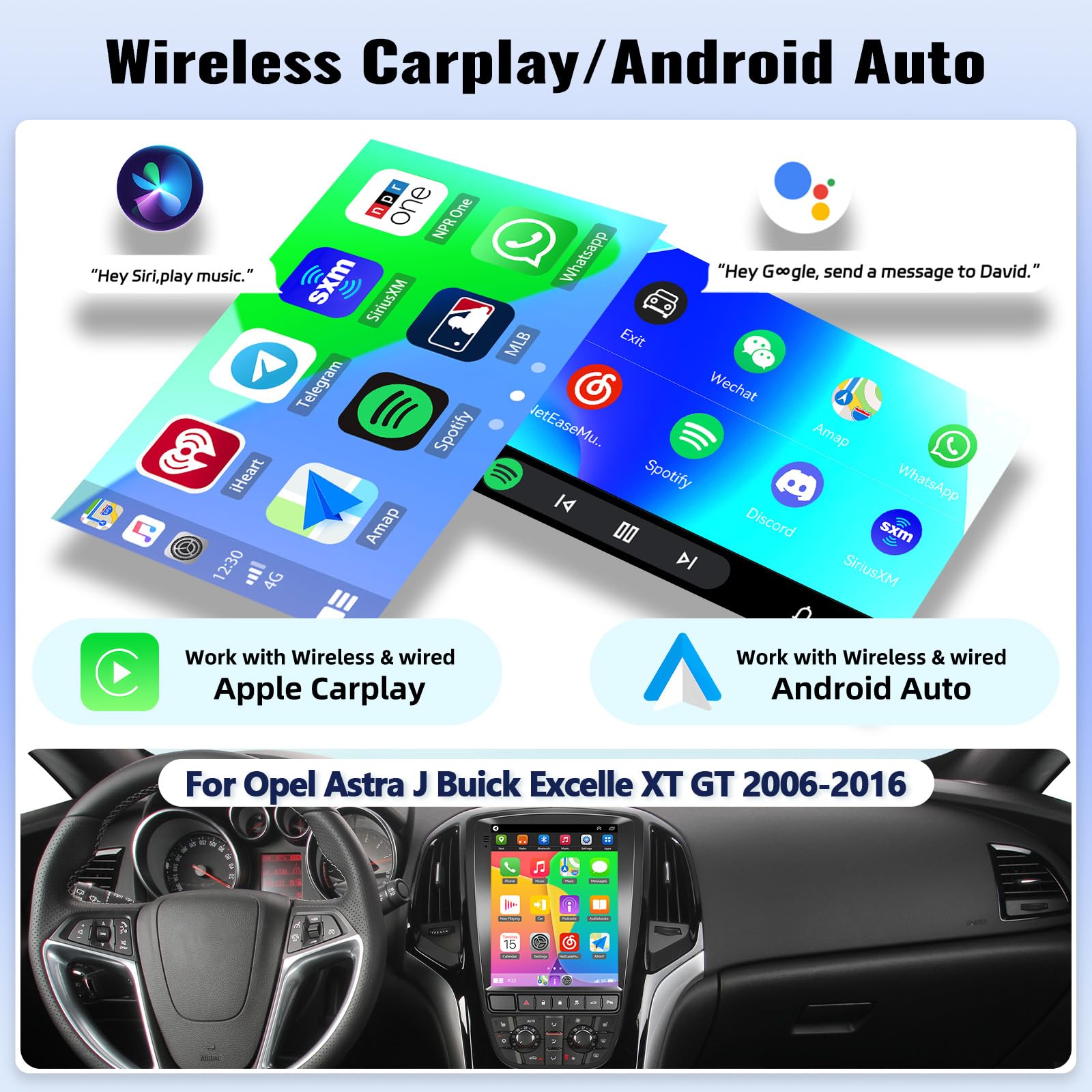 2+64G Android 13 Autoradio pour Opel Astra J/Buick Excelle XT GT 2006-2016 avec CarPlay Android Auto sans Fil, 9,7“ Écran Tactile avec GPS WiFi Lien Miroir Bluetooth FM RDS EQ SWC Caméra Arrière