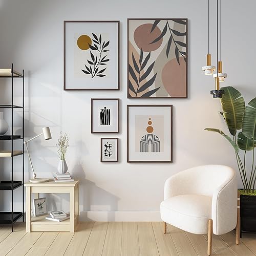 Miniatura 7 de Portarretratos de 11 x 14 pulgadas con paspartú de 8 x 10 pulgadas, juego de 2 marcos de fotos color marrón roble con acabado venner de madera