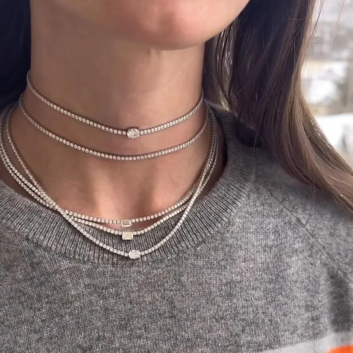 Collana con colletto geometrico da tennis sottile piercing multiplo 2 mm