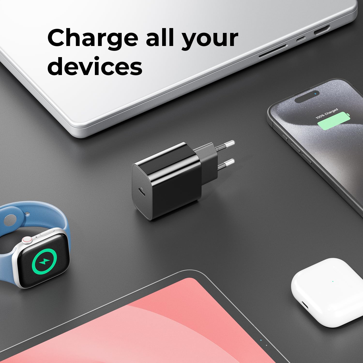 Type-C USB C Chargeur,40W 4-Port Multiple Charge PD Et QC3.0 Type C Adaptateur Rapide Pour IPhone 15 Pro Max/13/14/12/11,Samsung Galaxy S24/S23 /S22/S21/A15,iPad,AirPods,avec 2m Câble USB C