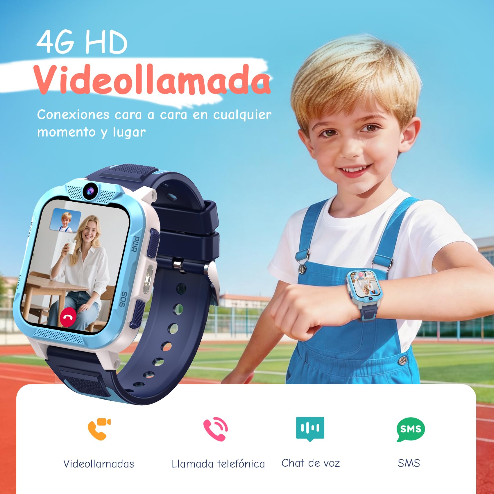 IOWODO Reloj Inteligente Niño, 4G Smartwatch Niño con Videollamada y GPS, SOS, Modo Escuela, Batería 850mAh, IP68, Regalo Ideal para Niños de 5-14 Años