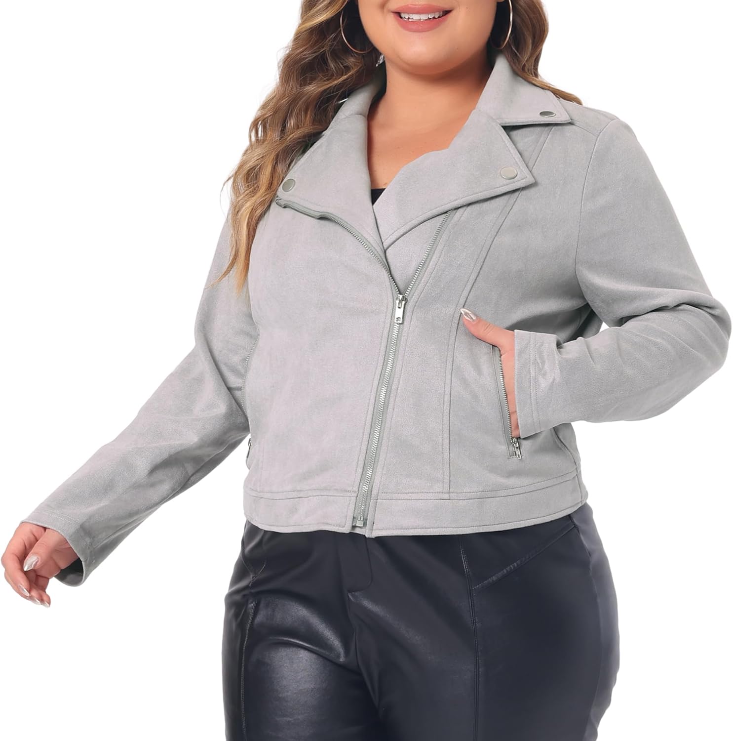 Agnes Orinda Plus Size Suede Jacket for Women Cropped Moto Biker Zip Up ...