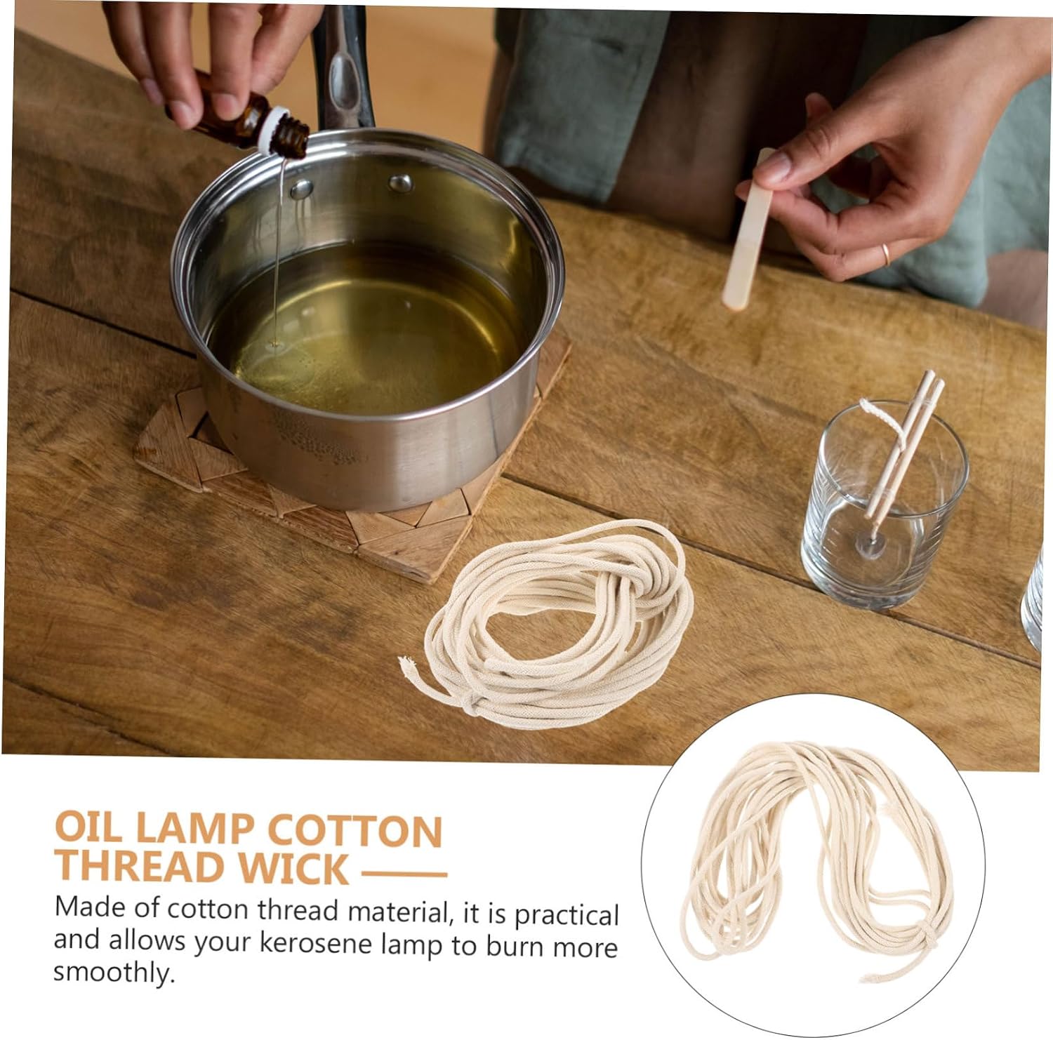 Zerodeko Cotton Thread Wick for Oil Lamps Replacement Wick for Kerosene Lamps for Projects and Temple Use Excellent Oil Absorption and Stable Flame