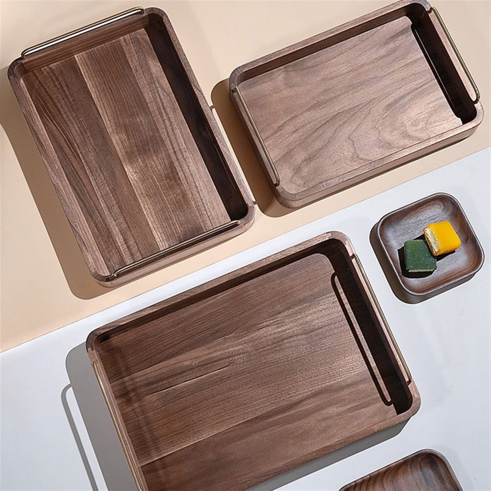 Bandeja Rectangular de Madera de Lujo para Servir, Multifuncional para el té de la Tarde y el café, Bandeja Decorativa Grande para reuniones Familiares (M)