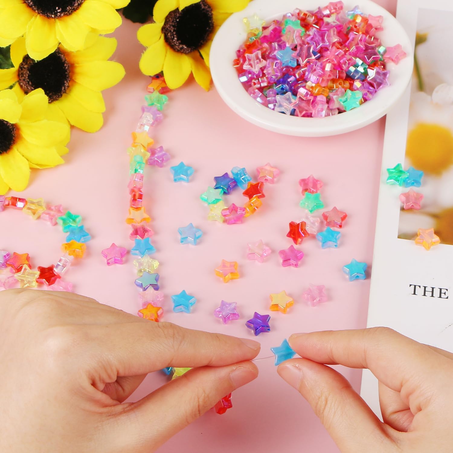 EVERMARKET 100 Pc Acrylic Stars for Jewelry, 11mm Star Spacer Beads with Box, Crystal Loose Beads for DIY Crafts, Colorful - Image 6