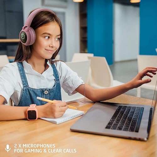 Miniatura 3 de PowerLocus Auriculares Bluetooth para niños, auriculares inalámbricos Bluetooth con LED, auriculares plegables con micrófono, volumen limitado,