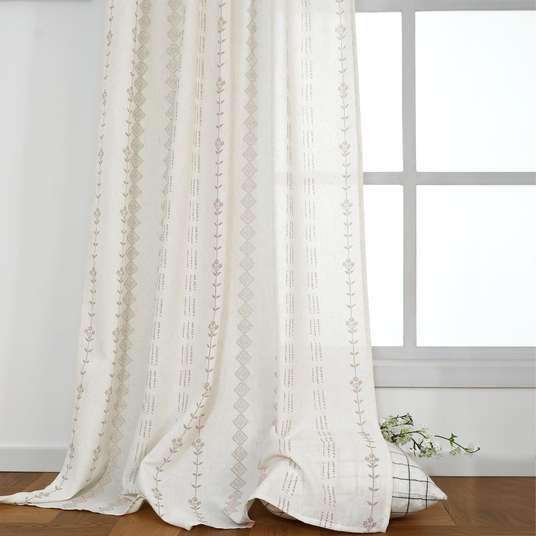 Rideaux courts transparents en lin avec pattes arrière taupe pour chambre à coucher, salle de bain, cuisine, 114 cm de long