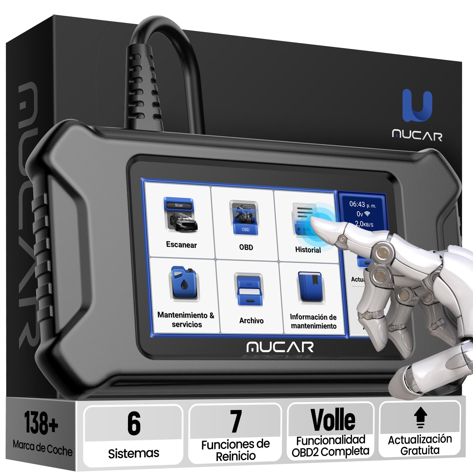 MUCAR CS6 Diagnosis Coche Multimarca con 6 Sistema ABS+SRS+ECM+TCM+BCM+TPMS | OBD2 Diagnosis Y 7 Funciones De Reinicio, OBD2 Diagnóstico para Vin Automático Actualización Gratuita