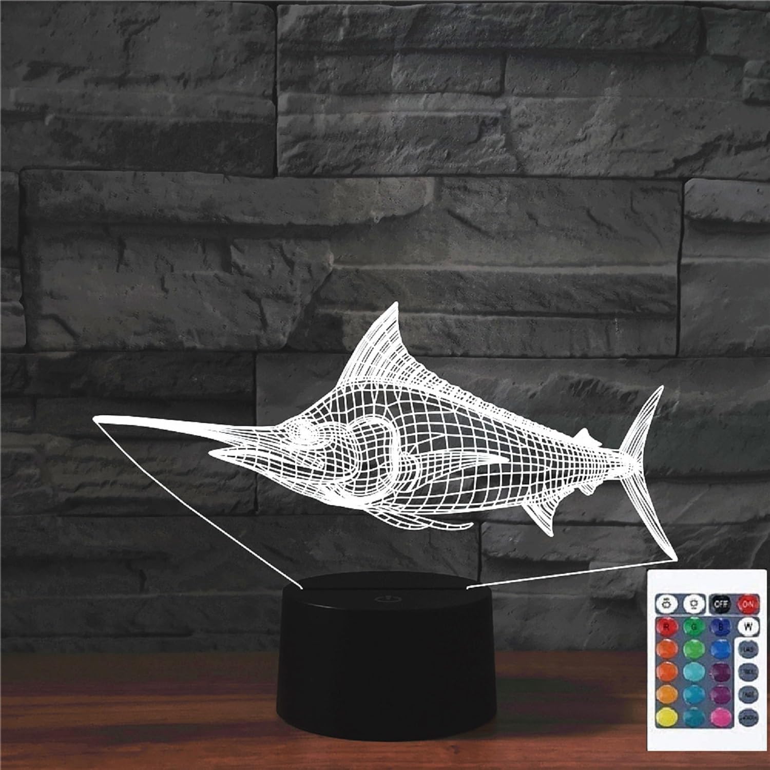 Flrxhk Multicolor Big Marlin 3D Illusion Night Light Touch Table Desk Lamp With Remote Control 16 Colors Optical Usb Led Night Light For Kids Gift Room Decoration