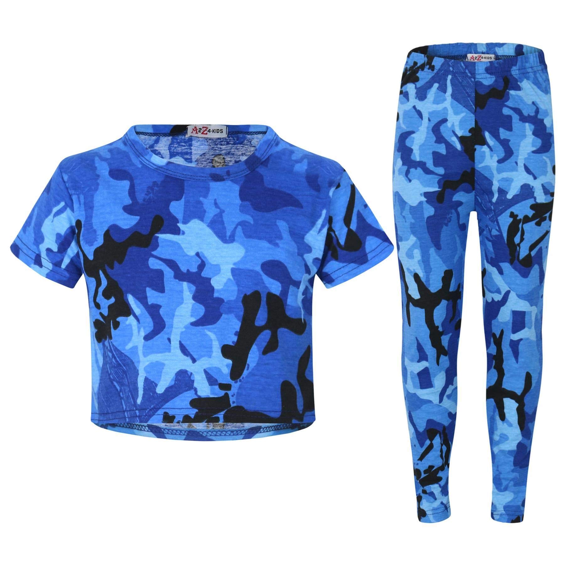 A2z 4 Kids Girls Blue - A2z Camo Crop & Legging 9-10