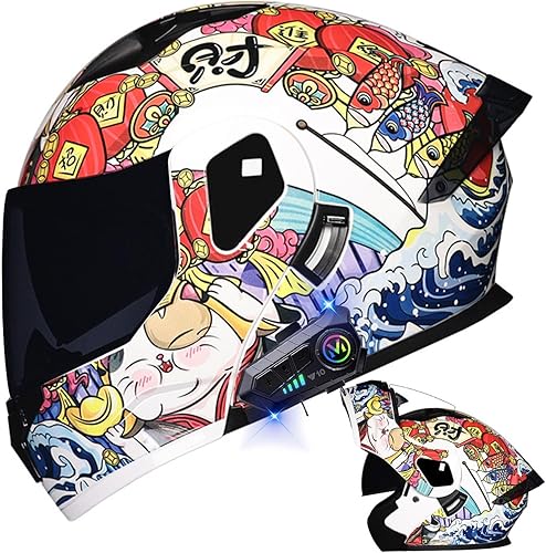 Miniatura 16 de Casco de motocicleta Bluetooth modular aprobado por DOT con visera doble, cara completa, abatible, integrado, cascos de motocicleta con visera