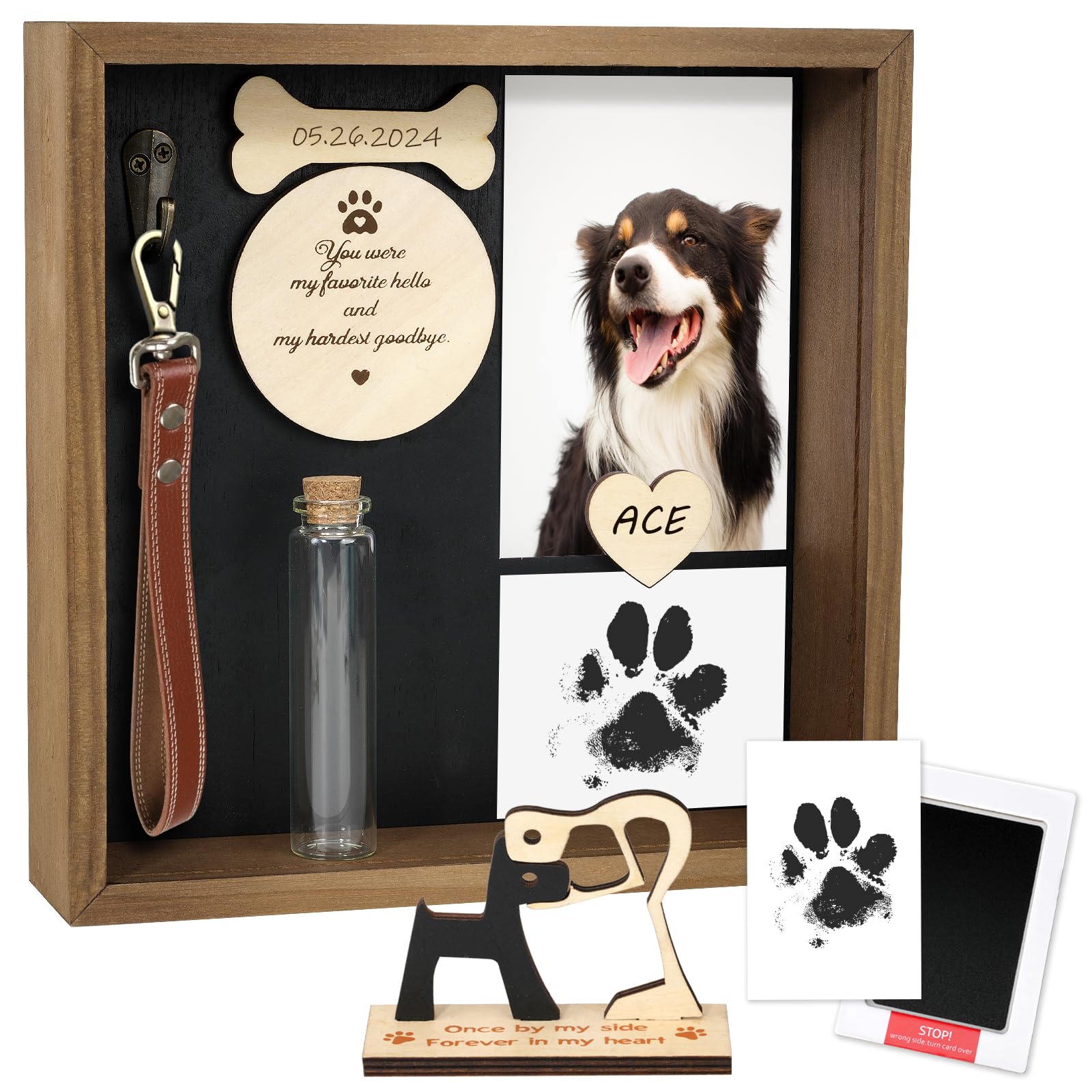 VavoPaw Pet Memorial Gifts for Dogs 8.6'' Pet Memorial Shadow Box, Loss of Dog Sympathy Gift with Paw Print Kit, Fur Jar