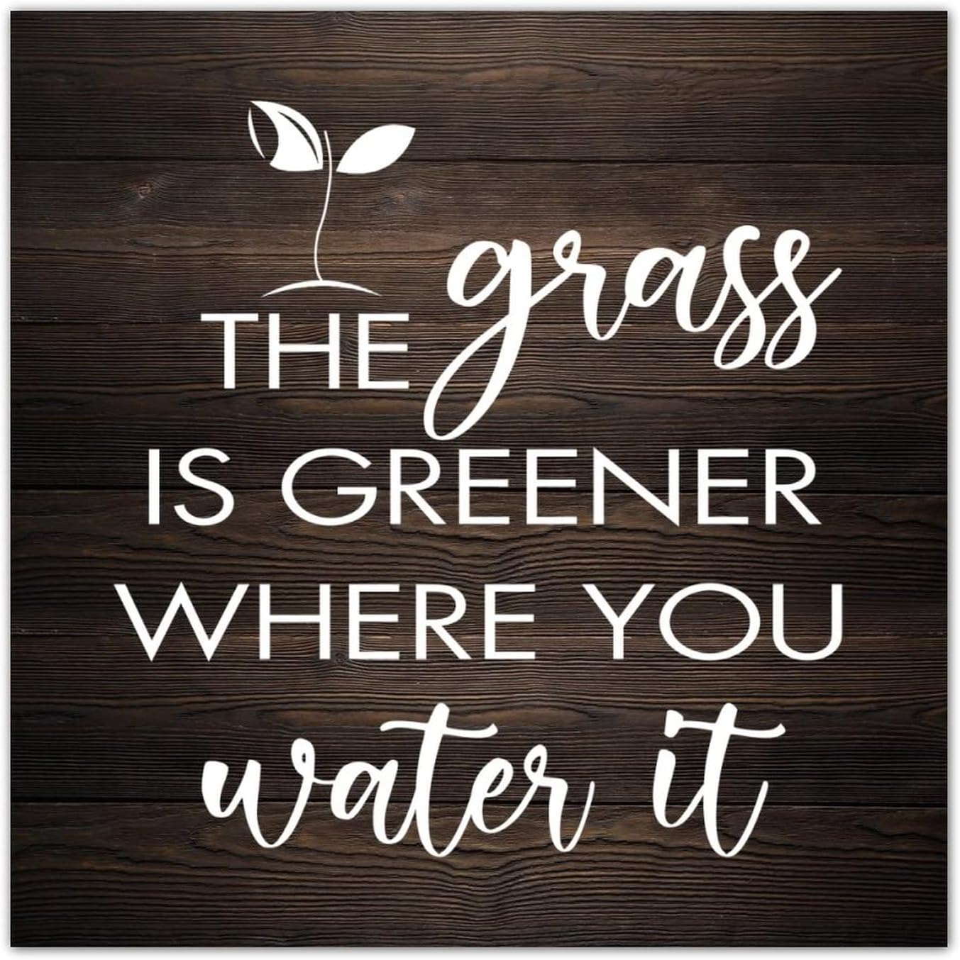 Country Wood Sign Plaque The Grass Is Greener Where You Water It Farmhouse Wooden Plank Hanging Plaque Wall Pediment Vintage Wood Wall Hanging Plaque for Yard Front Door Wall Decorations 16x16 Inch