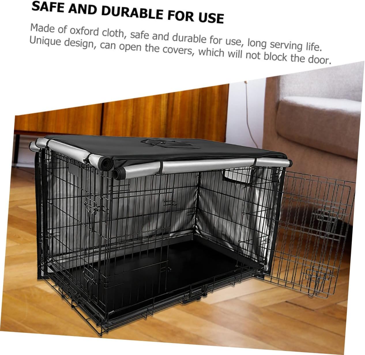 Wakauto Dog Kennel Cover Oxford Cloth Windproof Pet Cage Cover 124.5x79x84cm Double-Sided Open Protective Shelter for Outdoor Dog Crates
