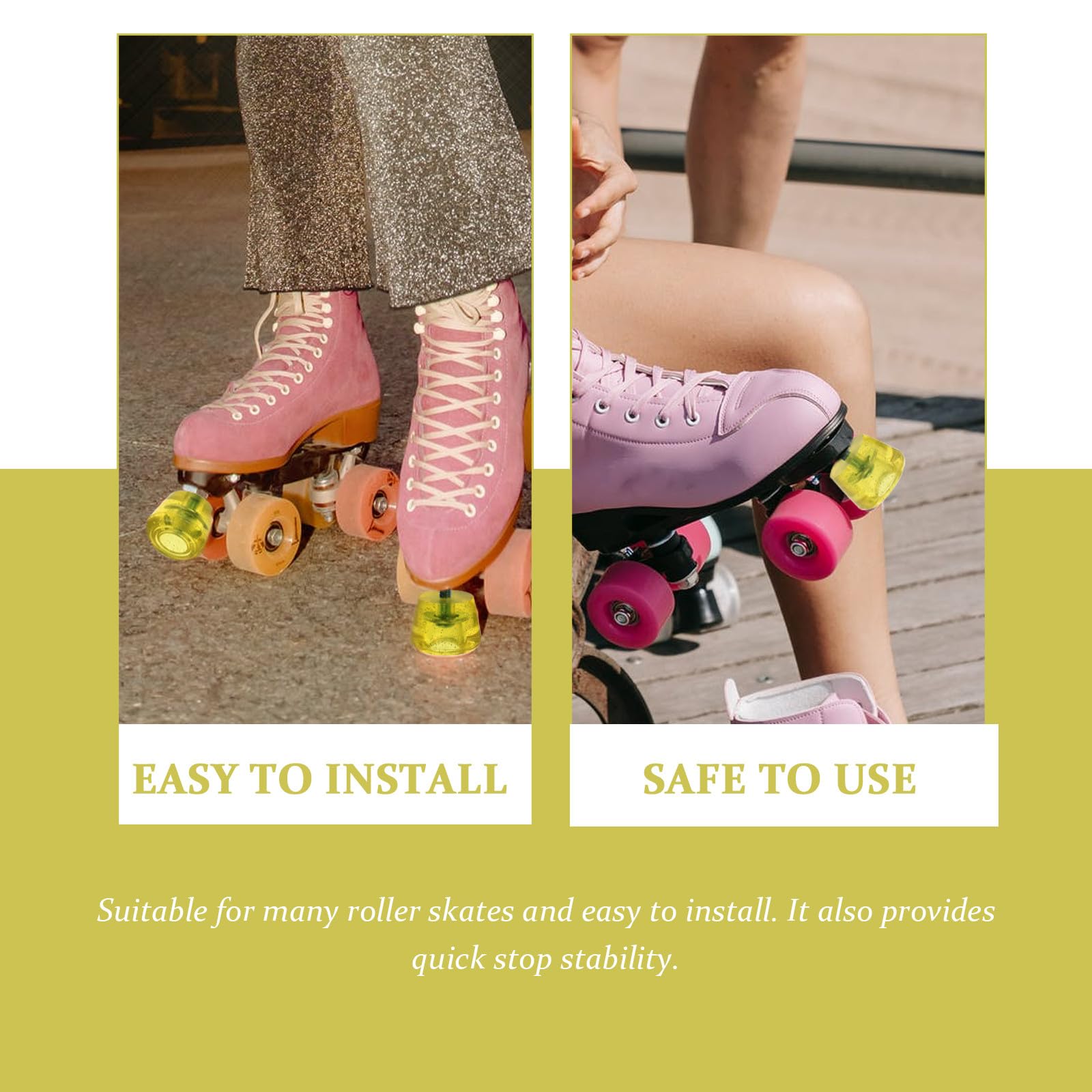 Freno de Patines Amarillo de PU Resistente y Robusto, Juego de 1 Set para Roller Skates, Accesorio Adecuado para Detener y Controlar el Patinaje