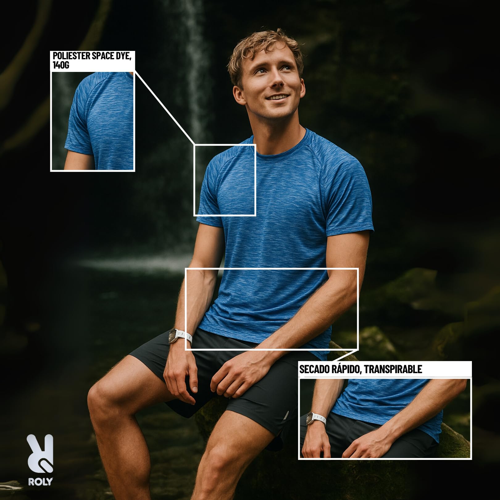 ROLY Pack 5 Camisetas técnicas Hombre Deporte Austin 6654– Tejido Transpirable y Secado rápido | Ideal para Gym, Running, Crossfit, pádel o Uso Diario