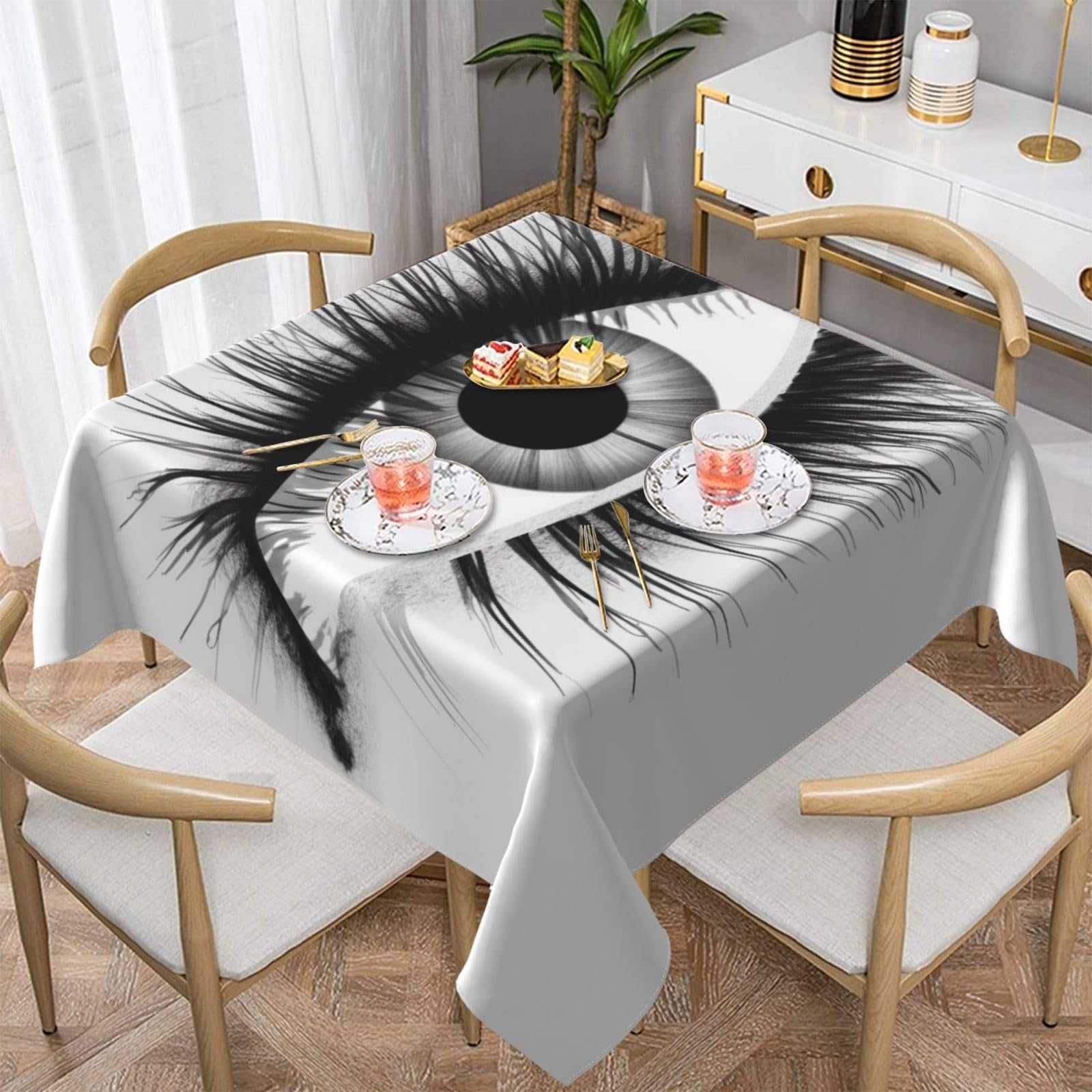 WPKJU Eyelash Printed Square Tablecloth 60x60 inch Water Resistant Table Cover Washable Rectangle Table Cloth for Dining Tables