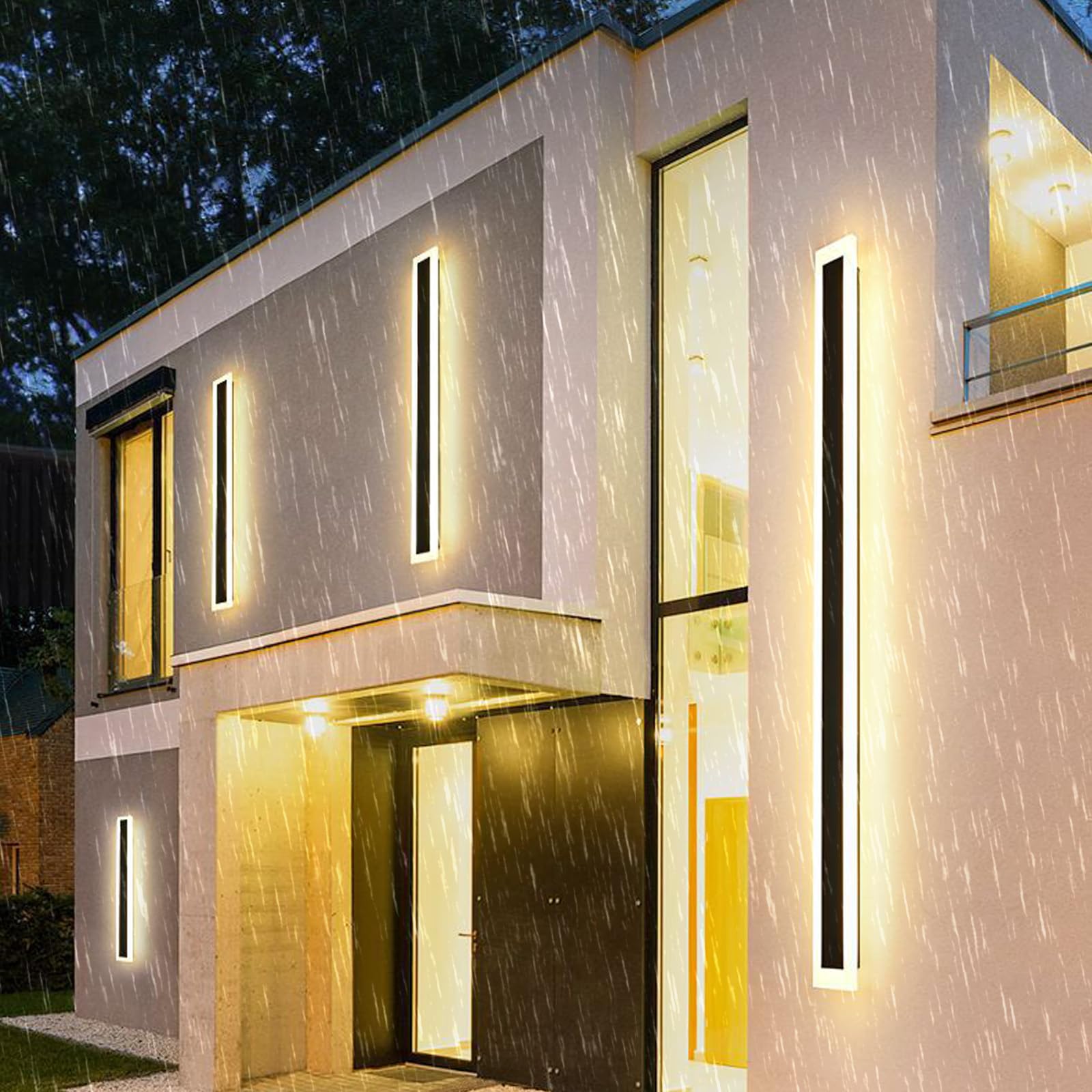 Applique murale LED extérieur longue noire en aluminium étanche IP65 pour villa