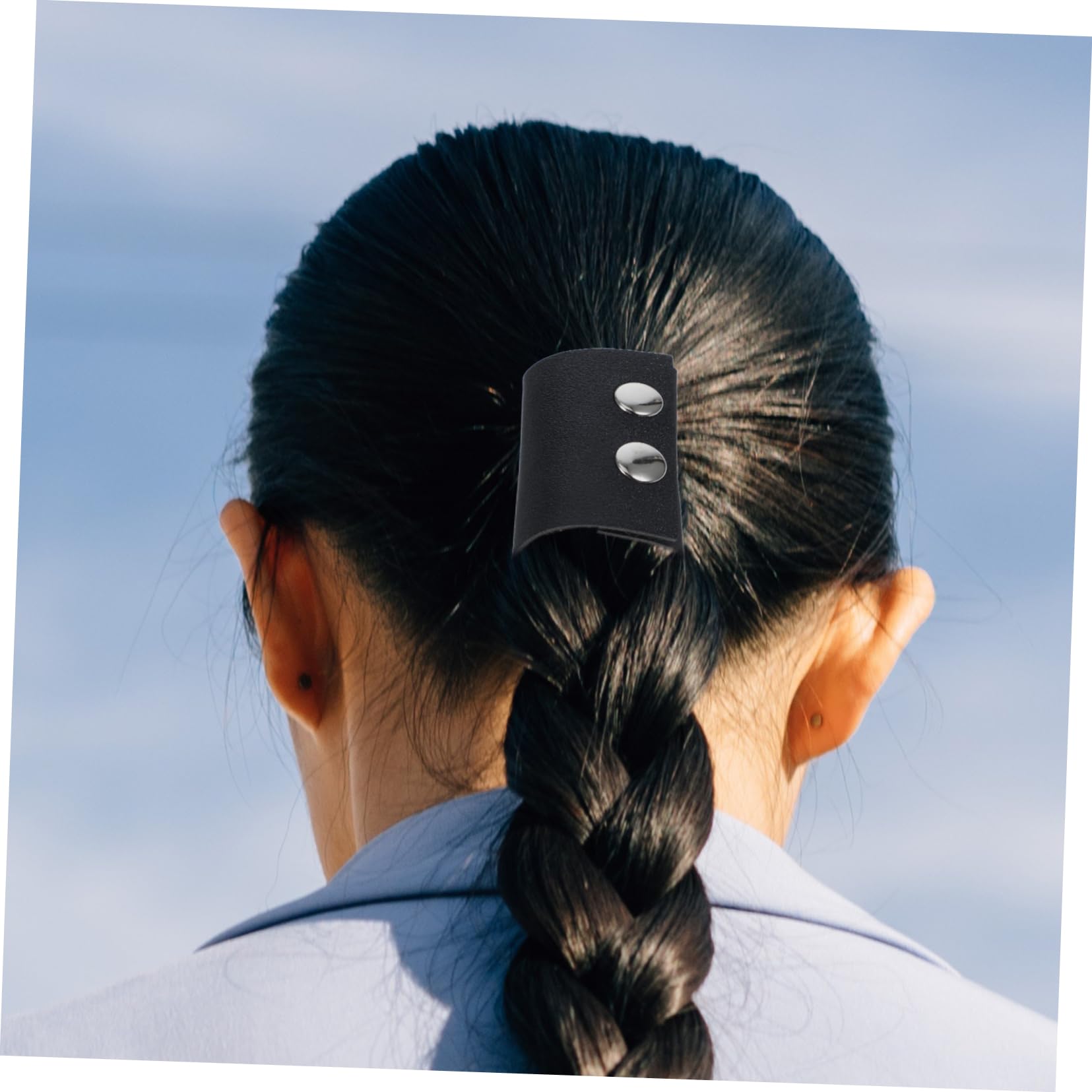 LALADEFIEE Leather Hair Bands Ponytail Holder for Thick Hair Simple Ties with Metal Snap Button Everyday and Party Accessories - Image 4